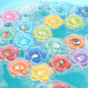 zabawki do kąpieli dla 3 latka - kolorowe pływające w wannie kwiaty z literkami w
